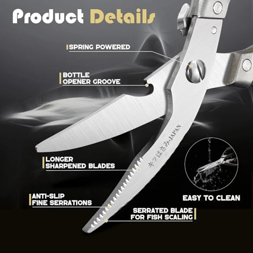 Huusk Kitchen Scissors Set, Poultry Shears Heavy Duty with Spring Loaded, Kitchen Meat Scissors All Purpose for Food, Chicken, Fish by Huusk - Image 4
