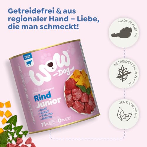 WOW Dog Welpen-Nassfutter mit Rind 6 x 800g | ohne Getreide & Zucker
