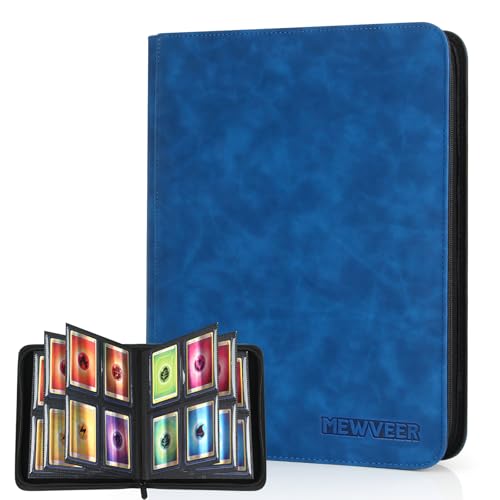 MewVeer Top Loader Card Binder Holds 112 Top Loaders Storage 4 Pockets Trading Card Binders for Sports Cards YGO/TCG Game Card Collection Binder - Sapphire Blue (Not for Cards WITHOUT a Top Loader)