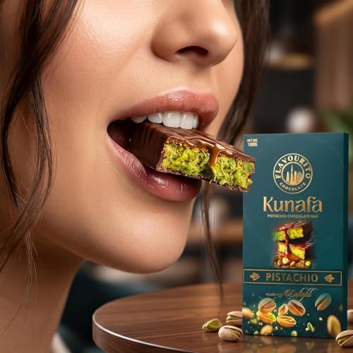 Image of Flavourito Kunafa Pistachio Chocolate Bar 100g, Satisfying, Sharp Snap Of Smooth Milk Chocolate that Gives Way to a Creamy, Rich, and Nutty Pistachio DECADENT FOODS (Pack Of 2)