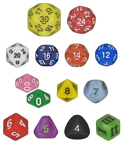 Impact! Miniatures Rainbow - 14 Unusual Dice Set Approved for Use with Dungeon Crawl Classics (DCC)