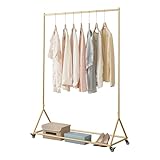 JIANZHUO Modern Pipe Clothing Rack,Retail Clothing Racks for Boutiques,59'' Metal Rolling Clothes Rack,Heavy Duty Clothes Racks for Hanging Clothes(Gold)