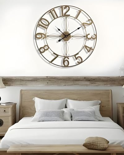 Image of Vintage Clock Big Antique Metal Wall Clock for Bedroom Stylish Roman Clock Handicraft Wall Decor Clock