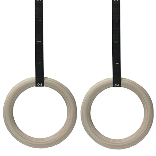 VLFit Anillos de Gimnasia de Madera-Anillos de Gimnasio Estándar Olímpico con Hebillas Ajustables Correas-Entrenamiento para Gimnasia en Casa, Levantamientos Musculares y Entrenamiento de Fuerza