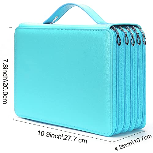 Image of Vomgomfom 252 Slots Pencil Case 5-Layer PU Leather, Handle, Solid Green