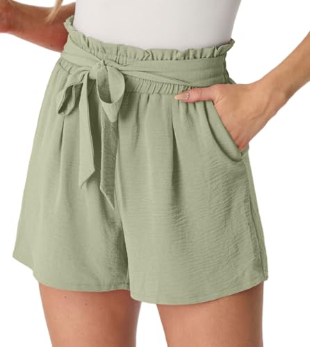 PrinStory Women's Summer Shorts Pale Green L