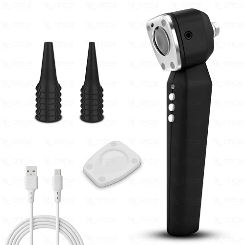 Image of OTICA 3.7V Professional Diagnostic Pocket LED Otoscope | Rechargeable In-Built 3500mAh Battery | Type-C Charging | Adjustable Intensity | 10 Reusable Specula + Spare Glass | 11707 - Black