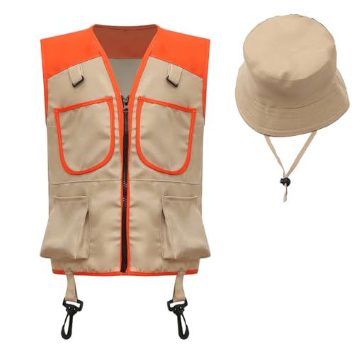 Kaerm Kids Outdoor Adventure Kit Sleeveless Color Block Vest with Hat for Holiday Hiking Trips Camping Cosplay