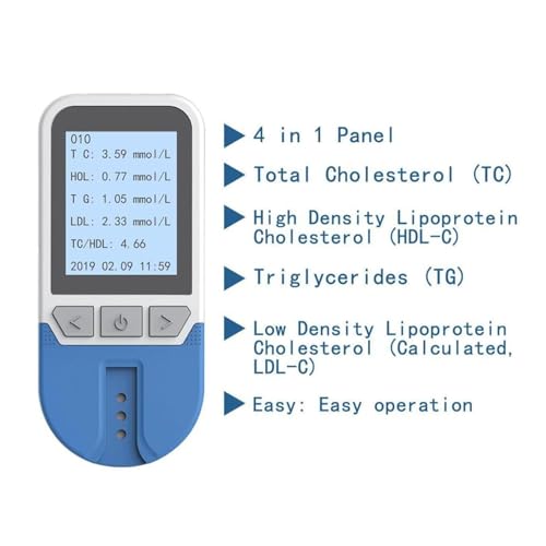 Cholesterol Test Meter Kit, 5-in-1 Lipid Analyzer with 25 Test Strips, 500 Memory Values for Home Use