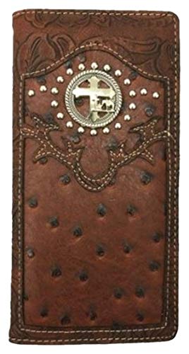 Cross Praying cowboy Men Wallet Western Bifold Check Book Style W069-30 Brown
