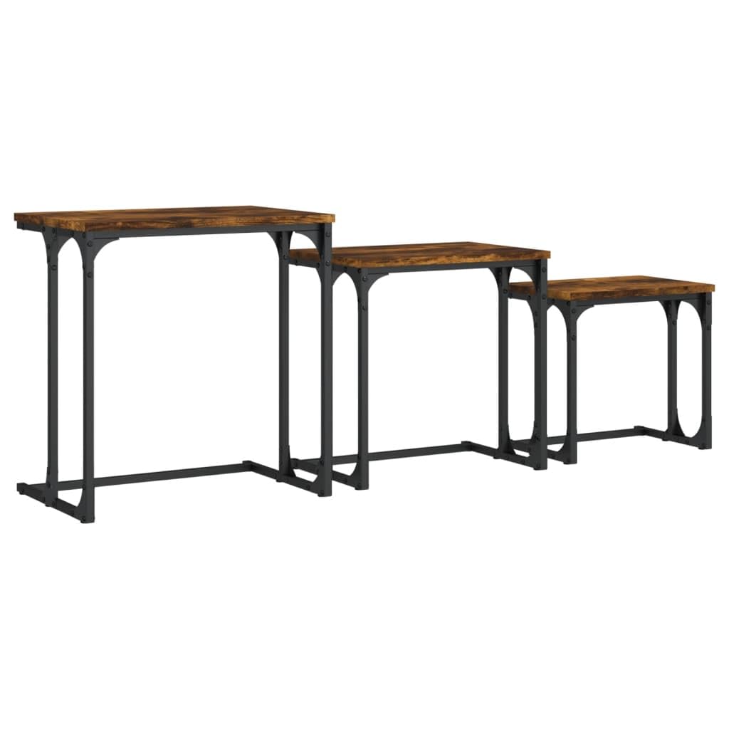 Juego de mesa de juego industrial de 3 piezas de madera con marco de metal para sala de estar, dormitorio y oficina, ahorra espacio y es duradero