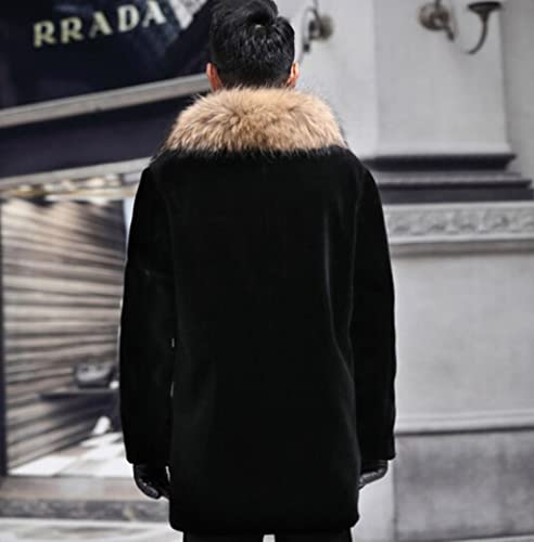 Image of Long Faux Fur Coat Outwear Black Winter Parka Overcoat for Men