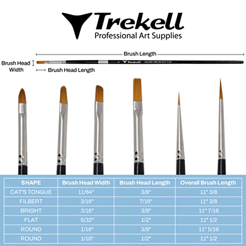 Trekell Golden Taklon Acrylic Paint Brush Set - Assorted Professional Paint Brushes for Oil Paint, Watercolor, and Gouache - 10