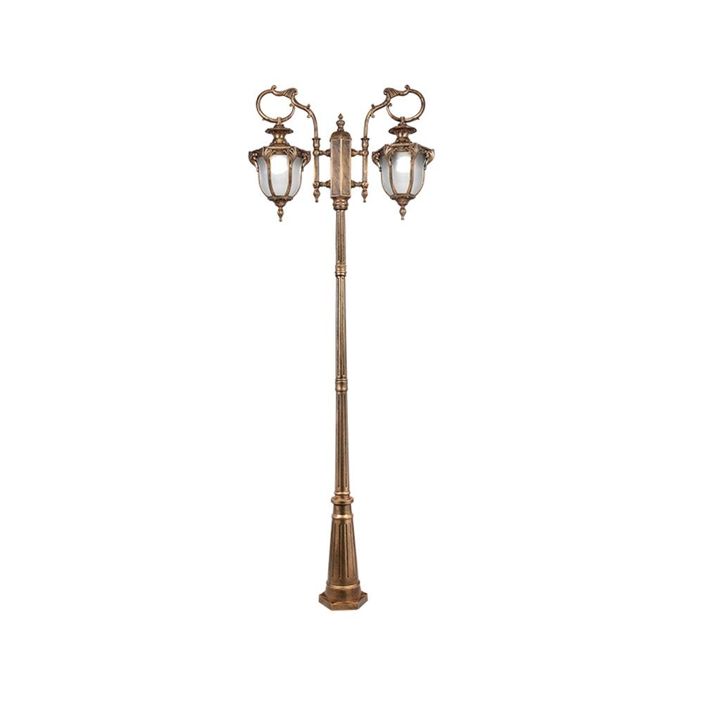 QUSYZD Lamp Post Lights Outdoor, Lamp Post Lights Outdoor, Vintage High Pole Garden Street Glass Post Light E27 2-Lights European Outdoor Ip54 Waterproof Brass Metal Aluminum,Height 2.4m