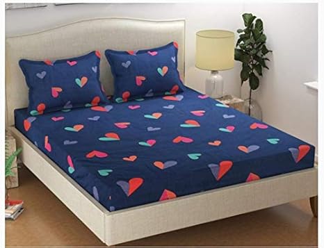 ENGUNIAS Prime Collection Microfiber Lite Weight 154 TC Double Size (90 X 90) Bedsheet with 2 Free Maching Pillow Covers Color- Dark Blue Heart