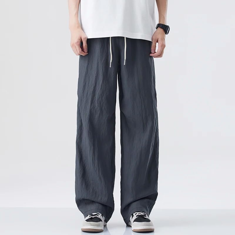Summer Korean Men's Baggy Thin Cotton Casual Pants Loose Straight Leg Men Trousers4
