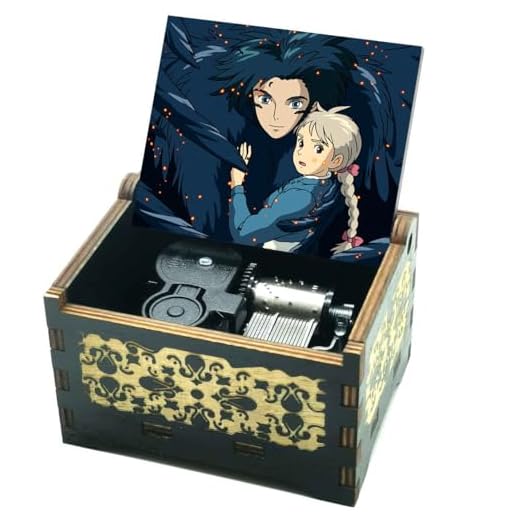 Howls Moving Castle Caja de música,Tocar la melodía-Merry Go Round of Life,Madera 3D-Grabado
