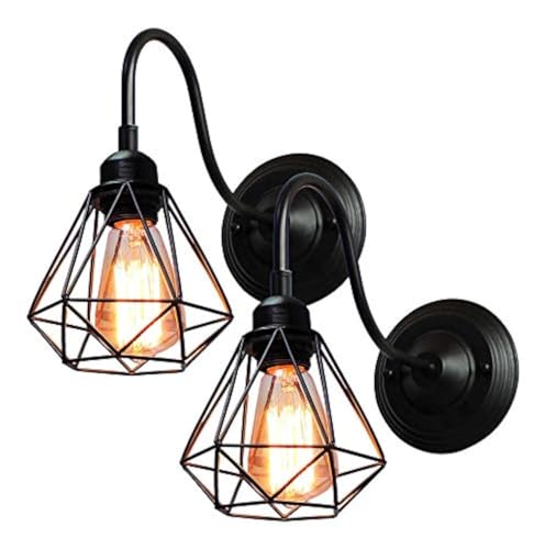 Image of GreyWings Geometric Black Metal Wall Light, Modern Industrial Decorative Sconce,(Bulb not Included) Small Pack of 2