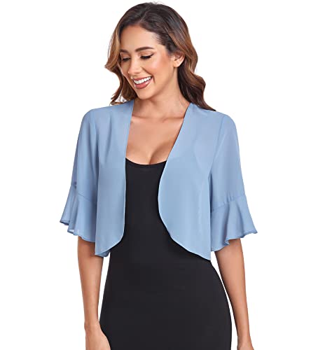Image of Shrugs for Women Chiffon Bolero Shrug Short Sleeve Open Front Summer Cropped Cardigan for Dresses