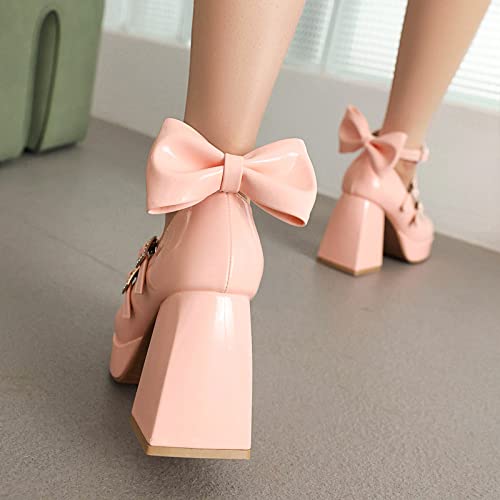Women's Platform Block High Heel Bow Tie Sweet Lolita Shoes Round Toe Ankle Strap Mary Janes Pumps Goth Harajuku Kawaii Shoe2