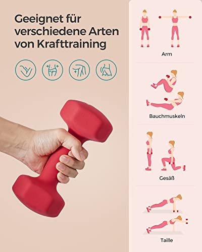 Foto von SONGMICS 2 x 4 kg Hanteln, sechseckige Hanteln mit Vinyloberfläche, für Fitness, Training, Fitnessstudio, Zuhause, Rubinrot, SYL908R01