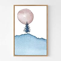 Framed Canvas Wall Art Pink Moon Canvas Prints Home Artwork Decoration for Living Room,Bedroom - 16x24 inches