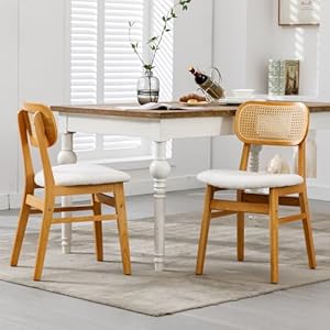 chairus Set van 2 PU Lederen Eetkamerstoelen voor Eetkamer Rotan Keuken Stoelen voor Woonkamer met Massief Houten Benen Accent Stoelen voor Slaapkamer