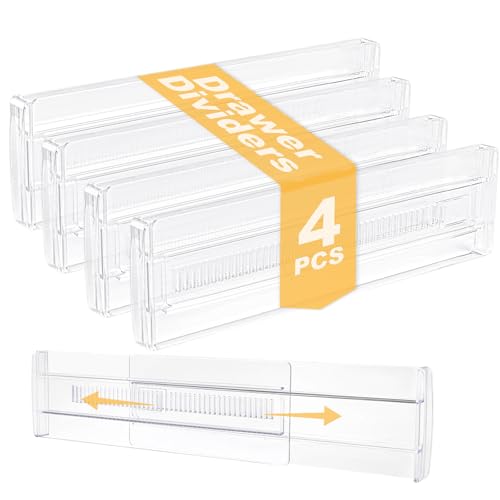 Starward 4 Stück Kunststoff Schubladentrenner Verstellbar Transparente, Schubladen Organizer Kleiderschrank Organizer für Schlafzimmer, Kommode, Küche