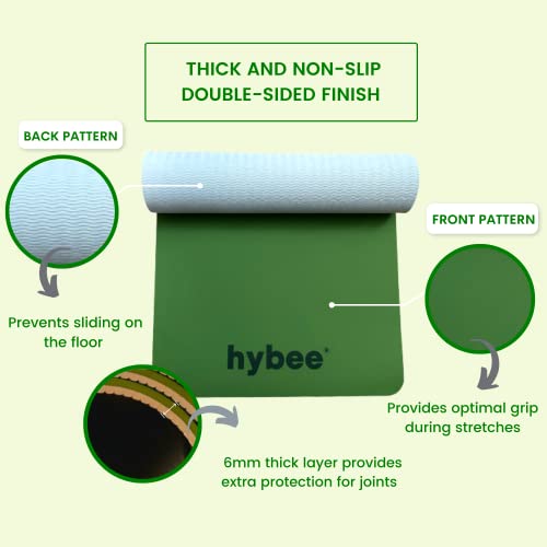 Hybee 1/4 Inch Thick Tpe Yoga Mat, Non-Slip Eco-Friendly Double Color Durable Fitness Exercise Workout Mat With Matching Carrying Strap & Carry Bag - Suitable For Home Workouts, Exercise, Pilates, Yoga, Gym, Outdoor Activities (Green) #TOP2