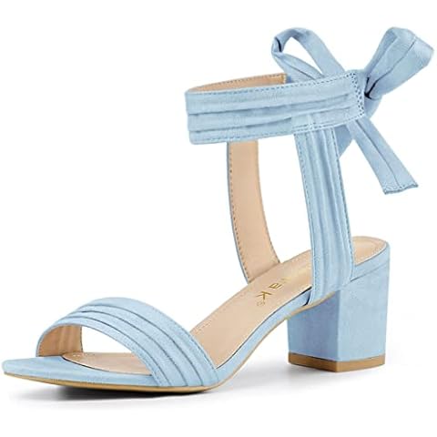 Allegra K Sky Blue Ankle Tie Block Heels Cover