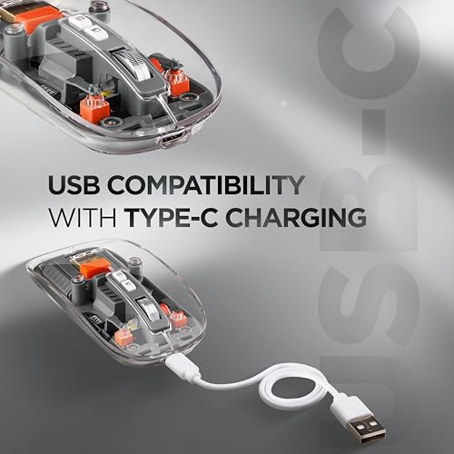 Image of acer Clearview Transparent Wireless Mouse with Triple-Mode Connectivity, Silent Click Tech, Metal Scroll Wheel,1600 DPI Optical Sensor, USB-C Charging, Compatible Windows, MacOS, iOS, Android-Grey