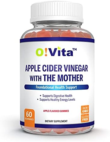 O!VITA Apple Cider Vinegar Gummies with The Mother, Gluten Free, Vegan, Made with Pomagranate, Beet Root, and Vitamin B12 for Energy - 60 Non-GMO Apple Flavored Gummies, up to 2-Month Supply