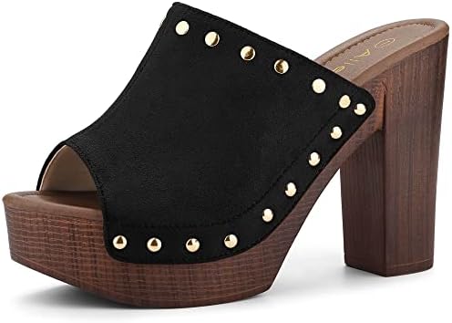 Allegra K Women's Open Toe Platform Block Heel Black Slides Sandals 8 M US