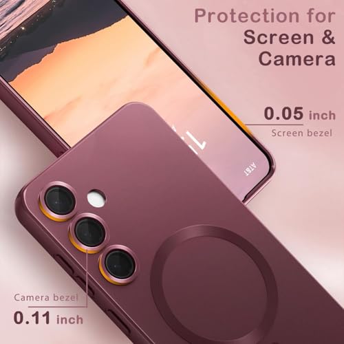 Image of DIZORO Samsung S25 Fe Case, Compatible with Mag Safe, Matte Luxury Metallic Luster Flexible TPU Wireless Charging Shockproof Case with Camera Protector Back Cover (Wine)