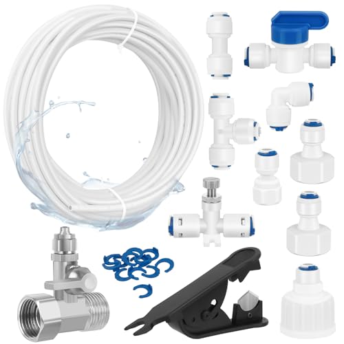 Kit de Frigorífico Manguera de Suministro de Agua Universal de 15 m, para sistemas de ósmosis inversa, Side by Side Nevera, Manguera de Refrigeración, Cortatubos, Conector de Manguera de Agua (1/4')