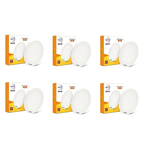Image of wipro Garnet 9W Round LED Slim Plus Panel | Coolwhite Light(6500K)| Ultra-Slim Design | Aluminium Housing | Flicker Free Design | Recessed Down Light for False Ceiling |Cutout - 100mm |Pack of 6