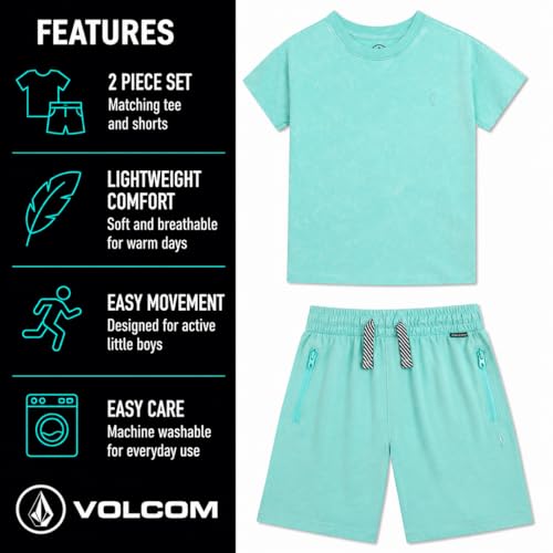 Image of Volcom Toddler Baby Boy Shorts Set - 2 Piece Short Sleeve Graphic Tees and Shorts Infant Toddler Little Boys Summer Outfits