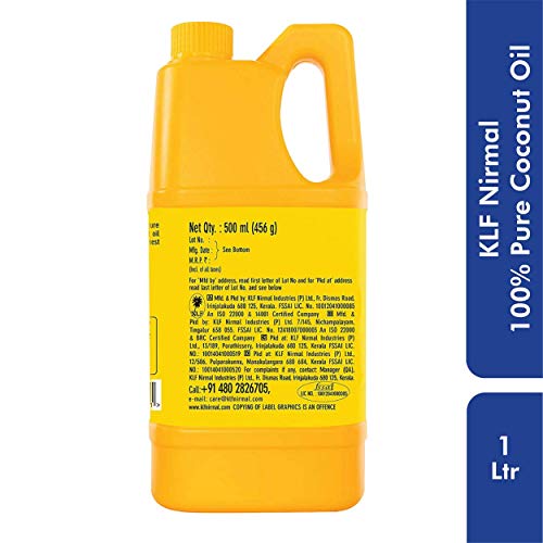 Image of KLF Nirmal 100% Pure Coconut Oil, 1L Jar + KLF Nirmal 100% Pure Coconut Oil Jar, 500 ml