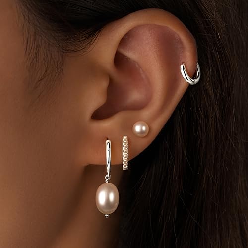 Image of Small Gold Huggie Hoop Earrings Set for Women Men Hypoallergenic 14K Plated Stack Cartilage Earrings, Sterling Silver Multiple Piercing Lightweight Mini Thin Cute Dainty Trendy Jewelry Gifts for Women