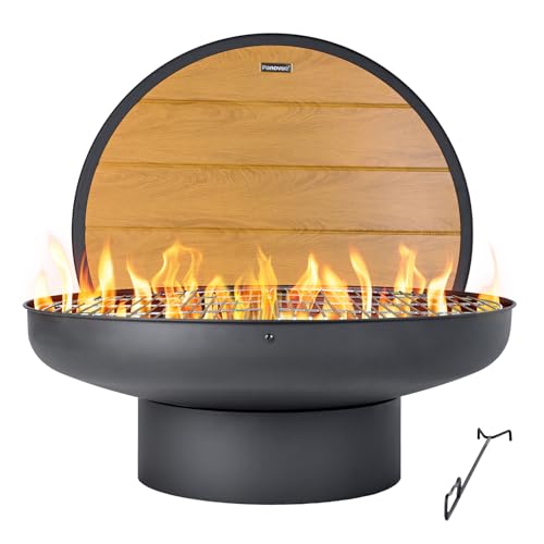 Panovue 32in Fire Pit Table with Lid Heavy Duty and Deep Fire Bowl Outdoor Wood Burning BBQ Grill Firepit Bowl with Cover Lid Fire Pit for Outside Table for Backyard Bonfire Patio Picnic