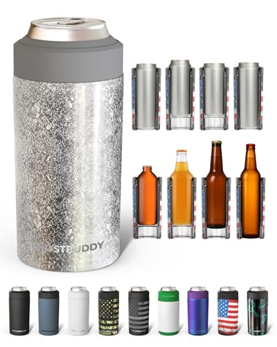 Image of Frost Buddy Universal Can Cooler - Fits all - Stainless Steel Can Cooler for 12 oz & 16 oz Regular or Slim Cans & Bottles - Stainless Steel (Silver Sleigh)