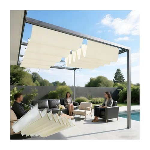 Auvent rétractable pour pergola et terrasse avec kit de fixation complet