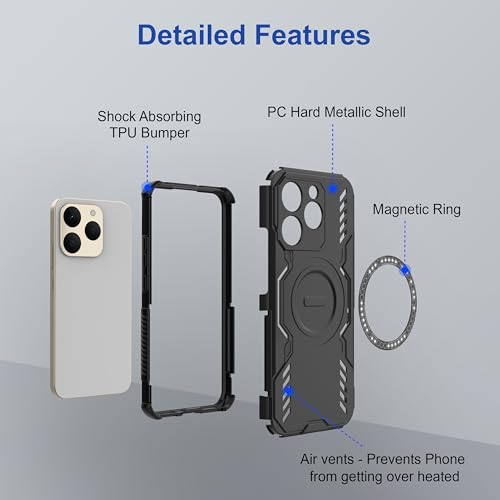 Image of amazon basics Back Case Cover for Realme 15T 5G | Magnetic Case with Built-in Metal Ring | Supports MagSafe Charger, Wallet & Car Mount | Shockproof Hybrid PC + TPU | Black