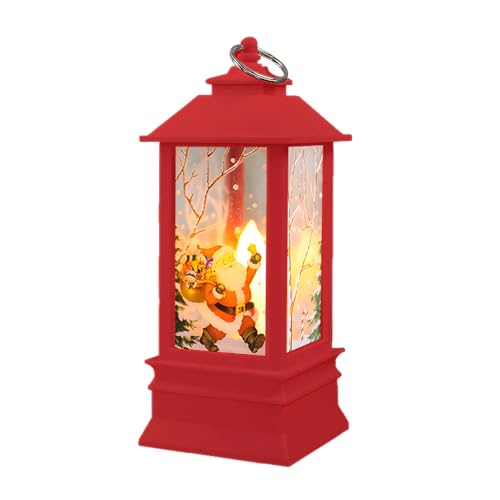 Acouto Luces de Farol de Navidad, Funciona con Pilas, Decoración de Farol Colgante para Exteriores e Interiores con Ciervo, Muñeco de Nieve, ángel Papá, (Pequeño Papá Rojo)
