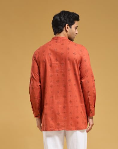 Image of Fabnu by Fabindia Men's Cotton Printed Relaxed Fit Straight Short Kurta