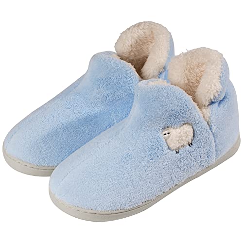 OSVINO Chaussons Femme Hiver Peluche Chaussons Montant Laine Pantoufles Talon Fermé Chaud Doux Mousse à Mémoire Semelle Antidérapante Intérieur et Extérieur, Bleu 38-39 Cover