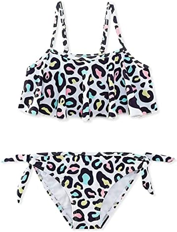 Funnycokid Girls Bathing Suits Leopard Bikini Set Swimsuits Size 9 Size 10 Kids Two Pieces Swimwear 9-10 Years