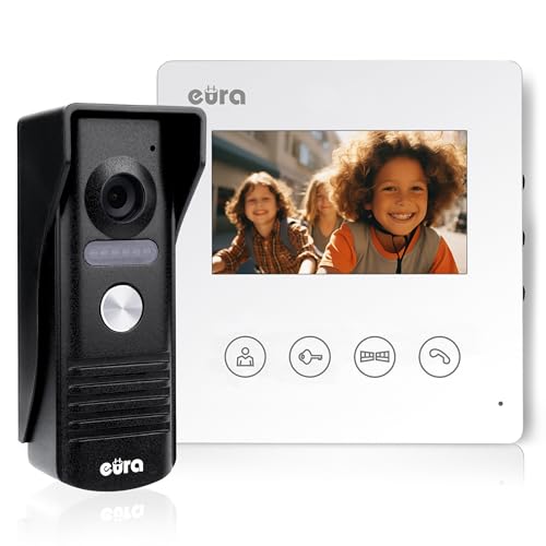 EURA VDP-52A3 ATIRA Video-Türsprechanlage Gegensprechanlage 4 Draht, 4,3-Zoll-Farbmonitor, 2 Eingänge, Wiess