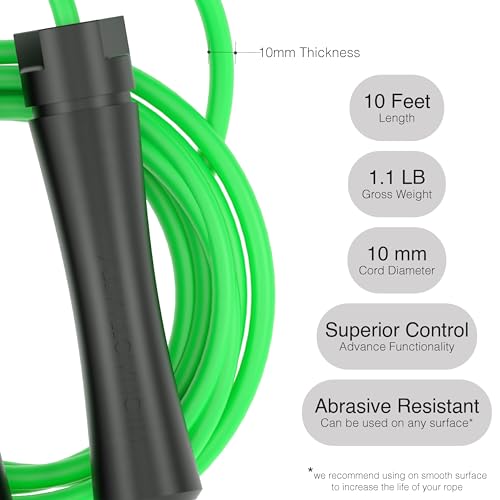 Image of Professional Heavy Skipping Rope for Man Women & Children Adjustable Weighted Skipping Rope for Exercise, Tangle Free, 10 Feet, Neon Green