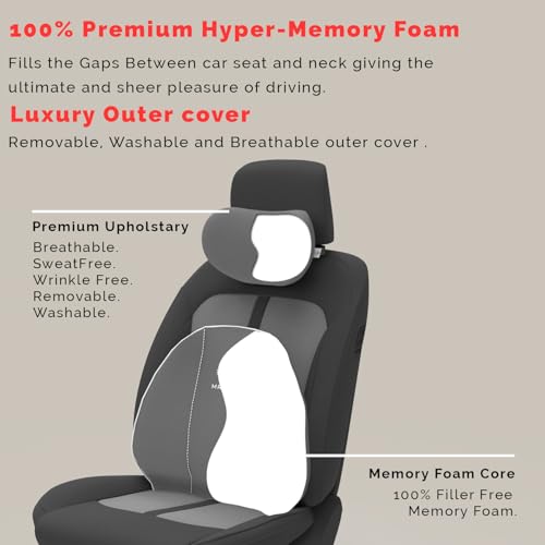 Image of MRRON Series Memory Foam Neck Rest & Lumbar Support for Car or Office Chair, Neck Pillow Kit Designed Ergonomically for Extra Support (Grey, Spine Support)
